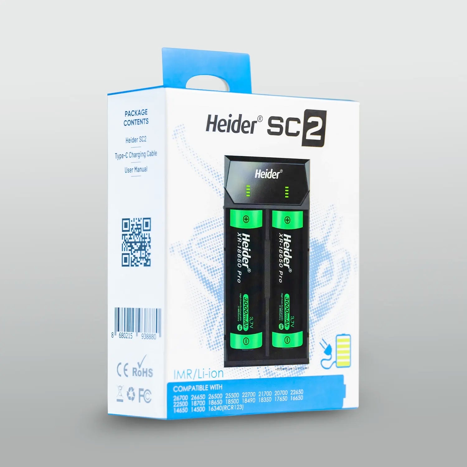 Cargador de Baterías Heider SC2 18650 – 14500 3.7v de Doble Ranura – Certificado CE