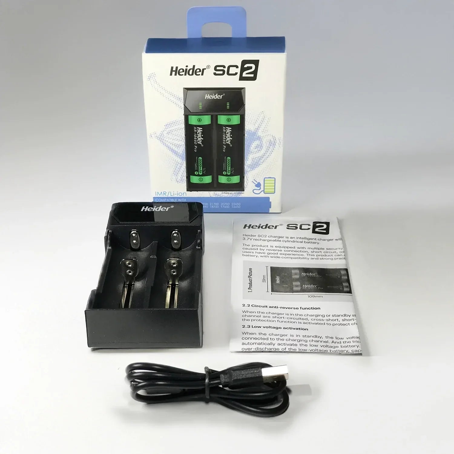 Cargador de Baterías Heider SC2 18650 – 14500 3.7v de Doble Ranura – Certificado CE