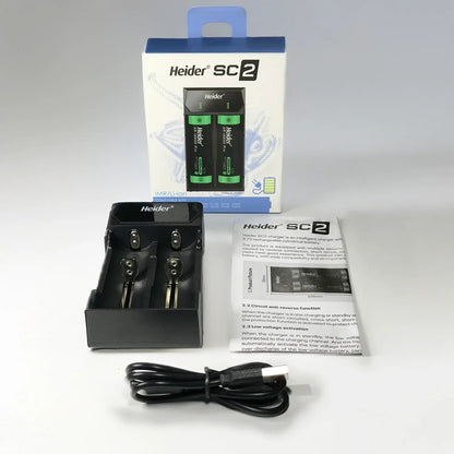Cargador de Baterías Heider SC2 18650 – 14500 3.7v de Doble Ranura – Certificado CE